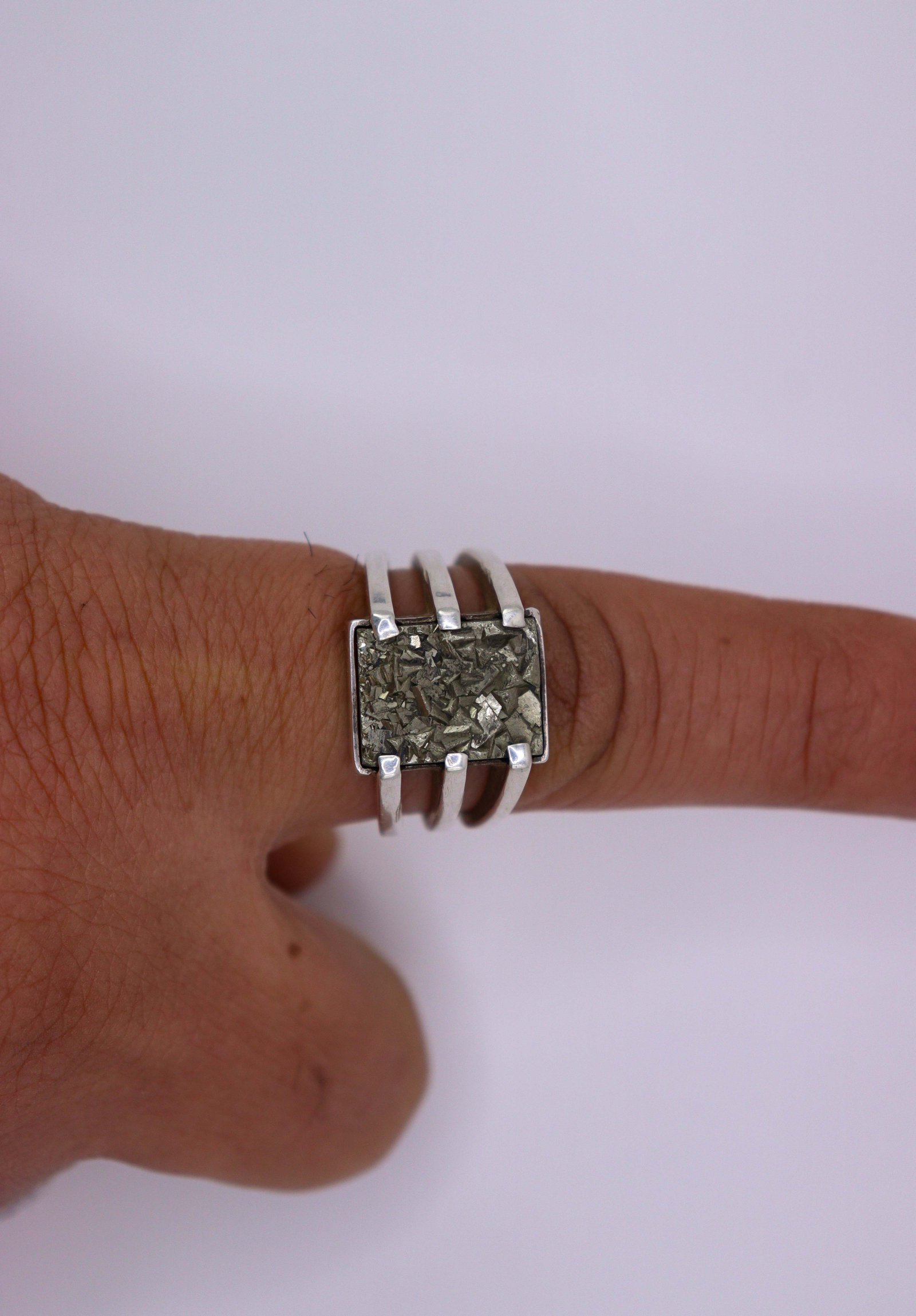 Pyrite ring with silver