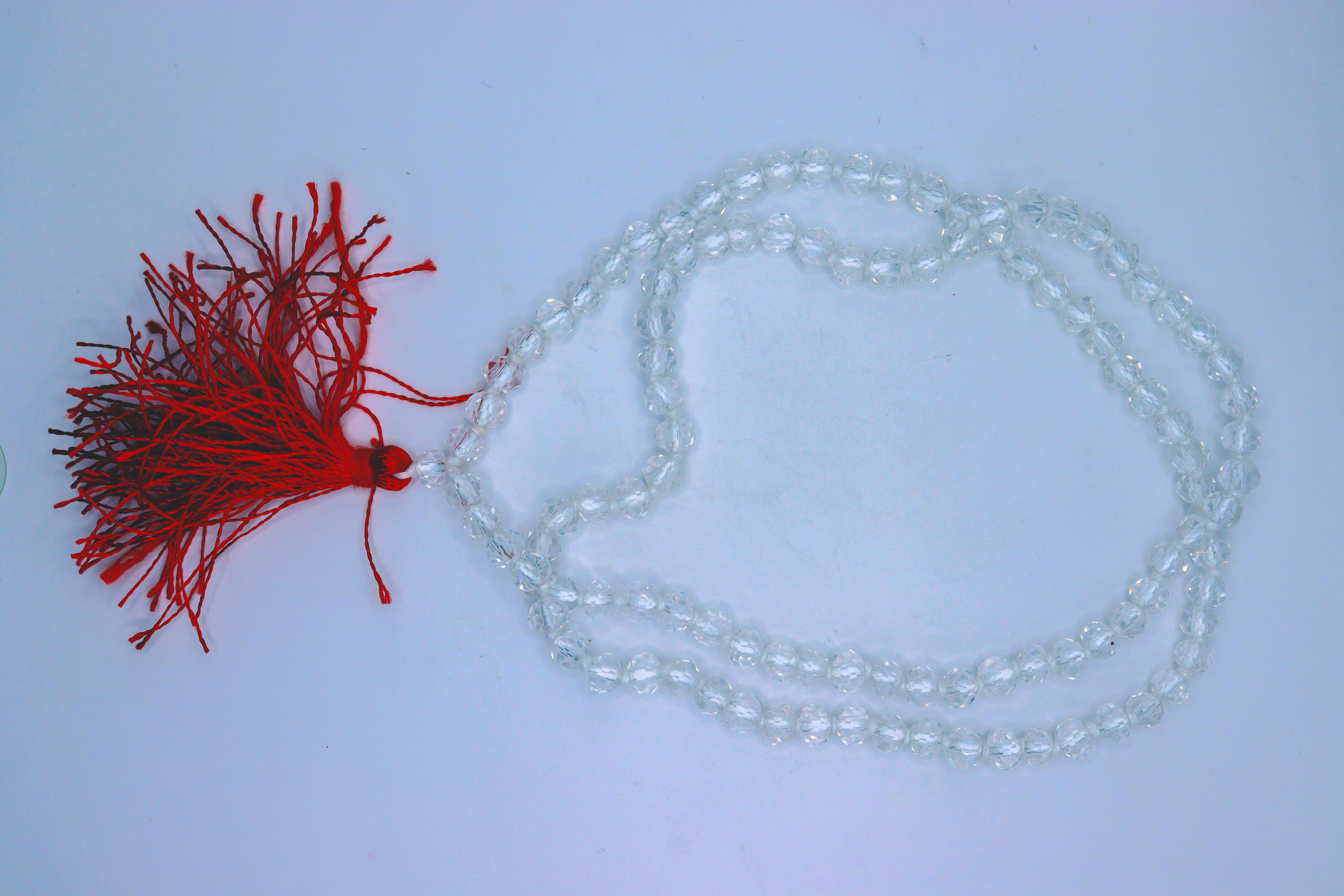 Diamond cut clear quartz mala